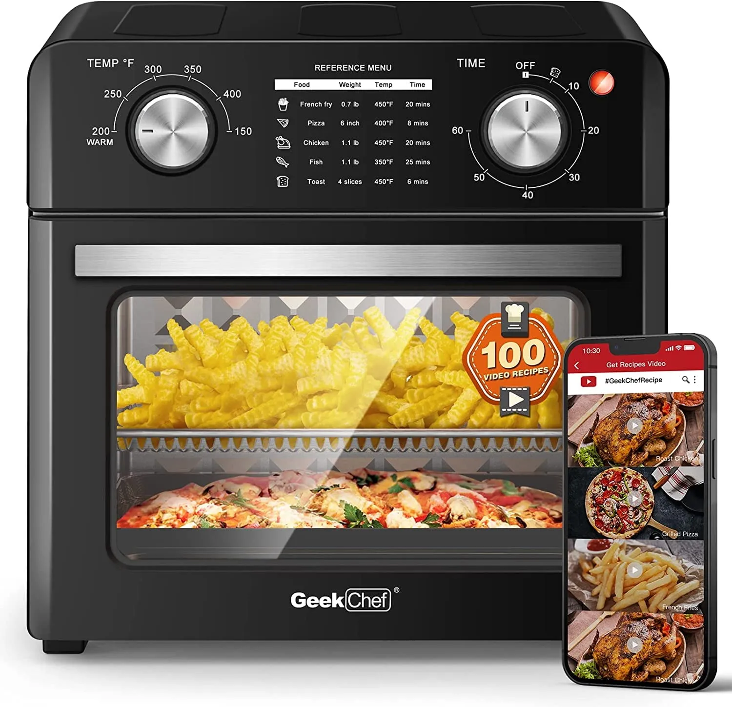 10 Quart Air Fryer, 1400W Air Fryer Oven Toaster Combo w/ 60 Minute Timer, Convection Oven Countertop, Nonstick, Accessories Included, Black