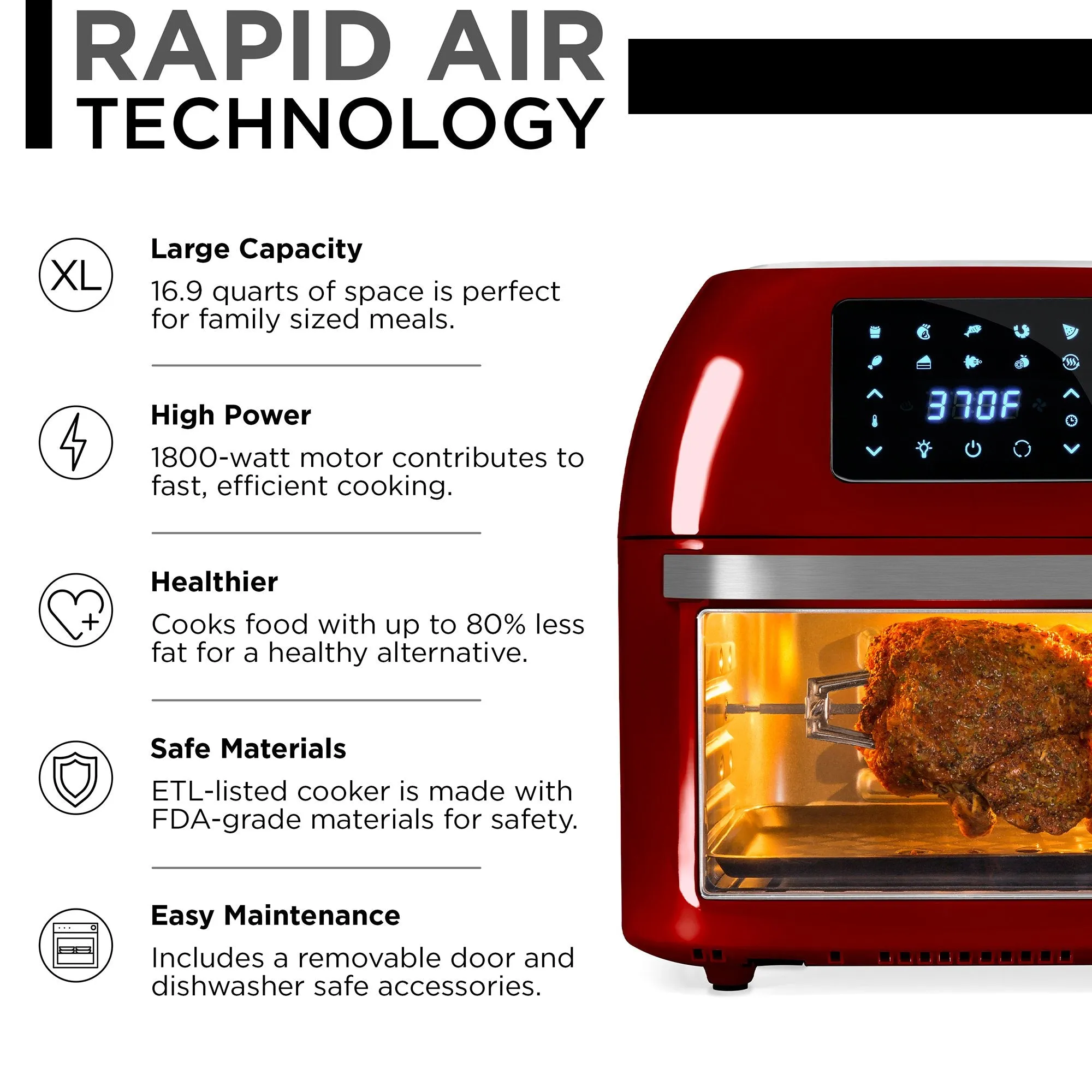 16.9qt 1800W 10-in-1 XXXL Air Fryer Countertop Oven, Rotisserie, Dehydrator