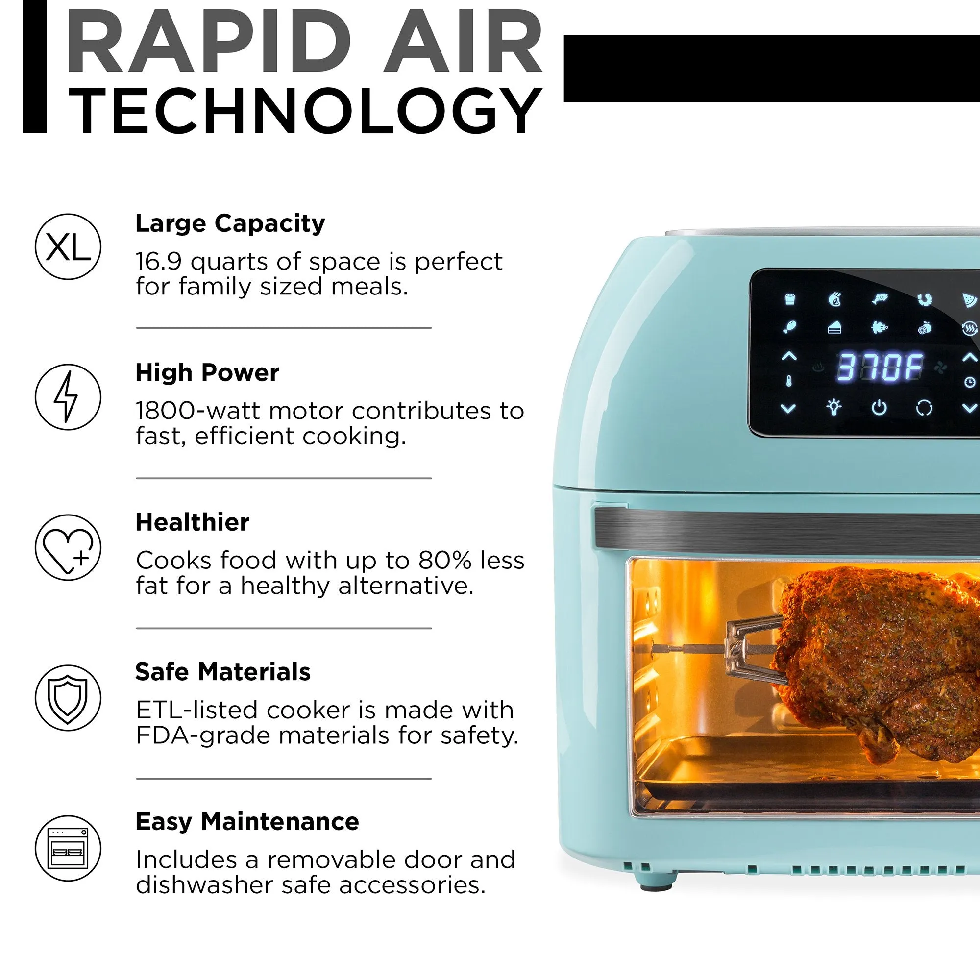 16.9qt 1800W 10-in-1 XXXL Air Fryer Countertop Oven, Rotisserie, Dehydrator