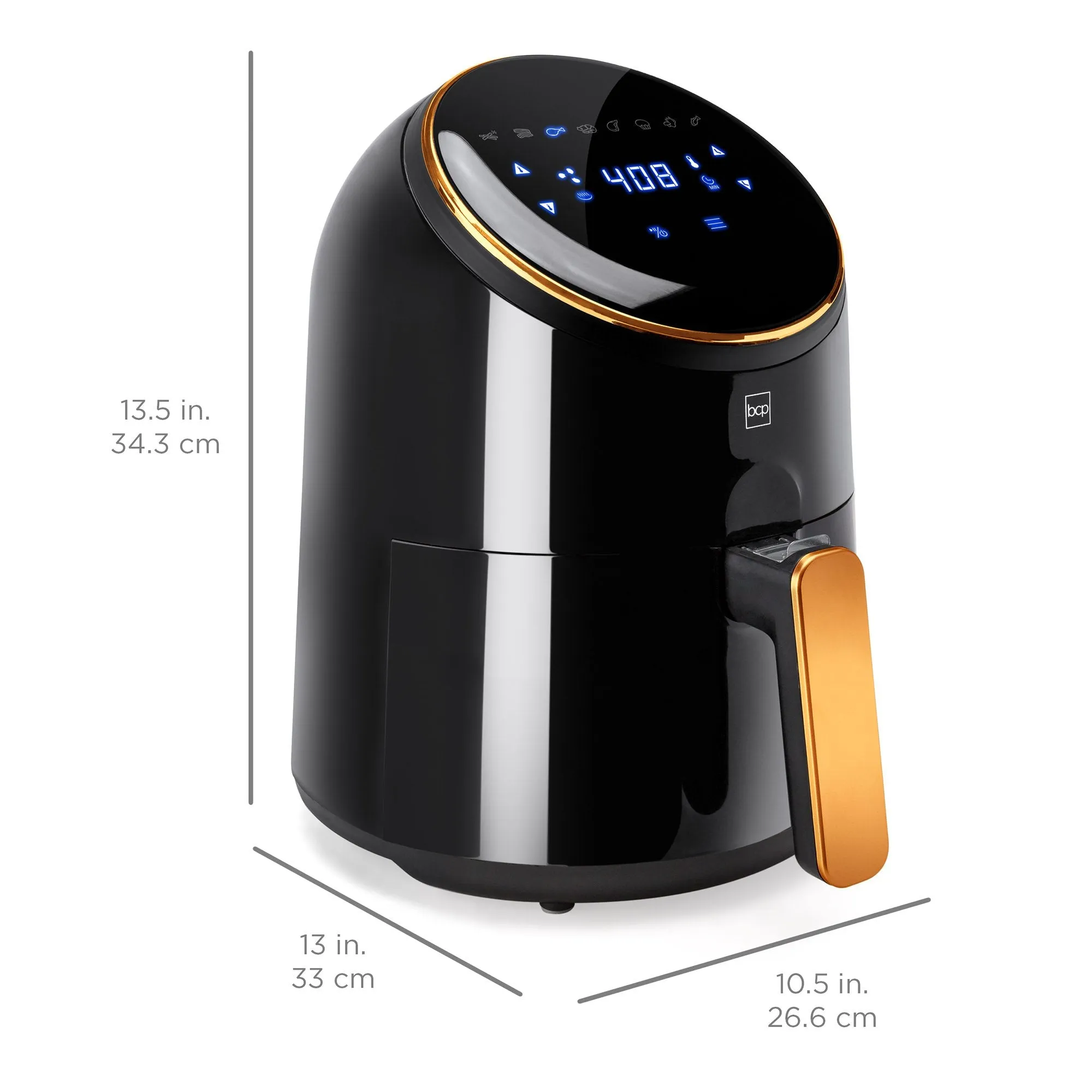 4.4qt 1400W Digital Compact Air Fryer w/ 8 Presets, Recipes