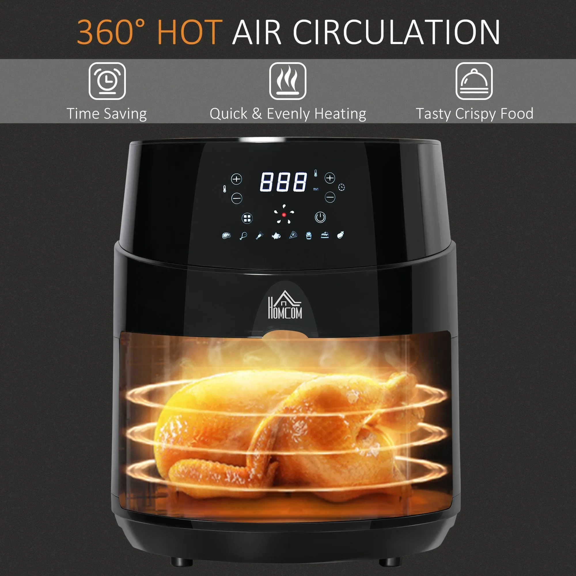 4.5L Digital Air Fryer, 1500W W/ Digital Display, Rapid Air Circulation, Adjustable Temperature, Timer and Nonstick Basket, Black