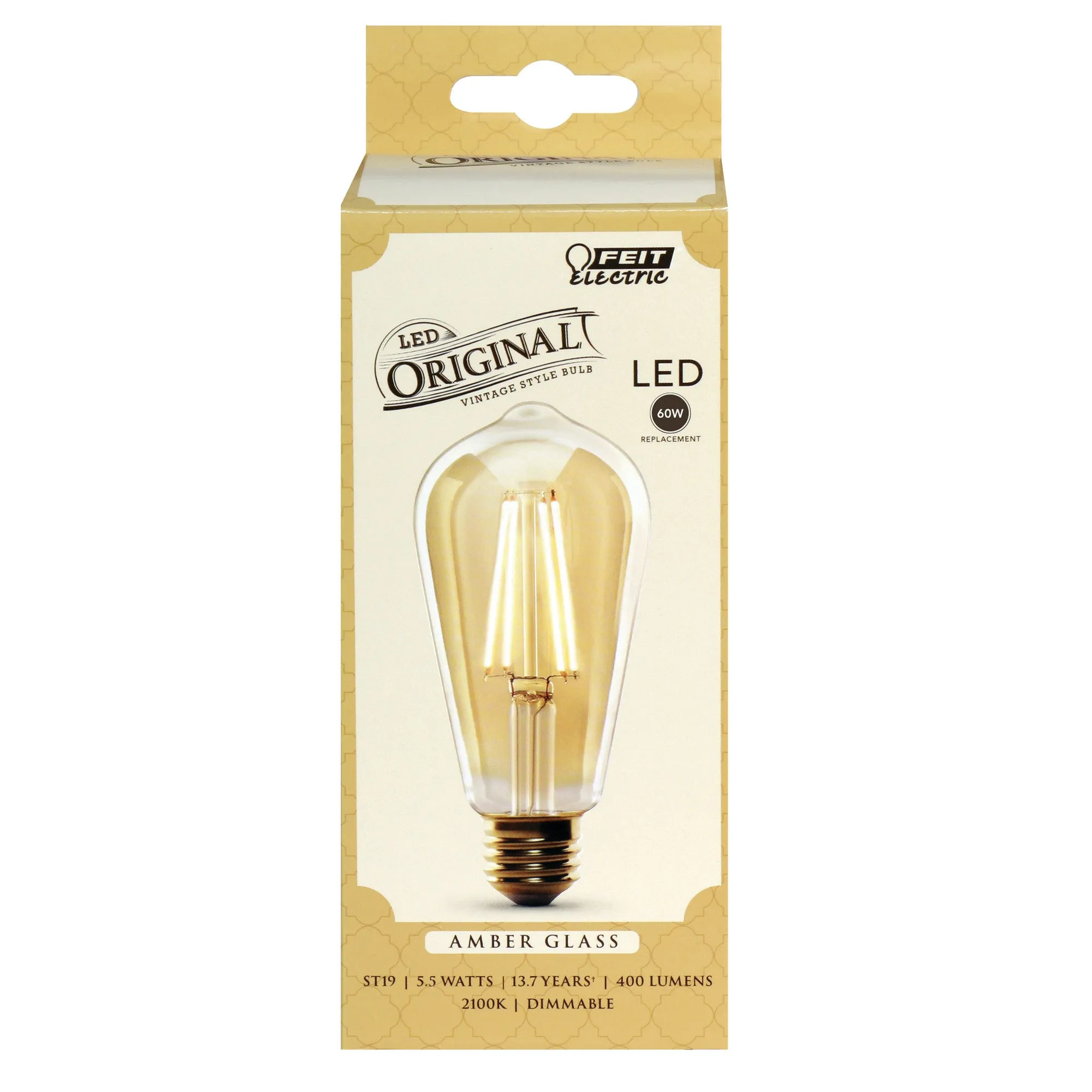 5.5W (60W Replacement) ST19 E26 Straight Filament Amber Glass Vintage Edison LED Light Bulb, Soft White