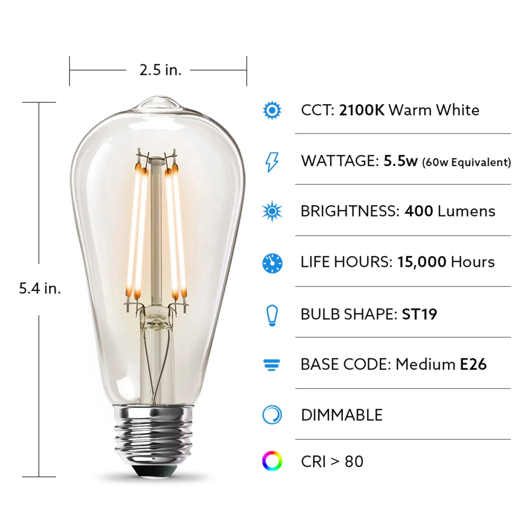 60-Watt Equivalent Warm Light ST19 Vintage Filament LED (4-Pack)