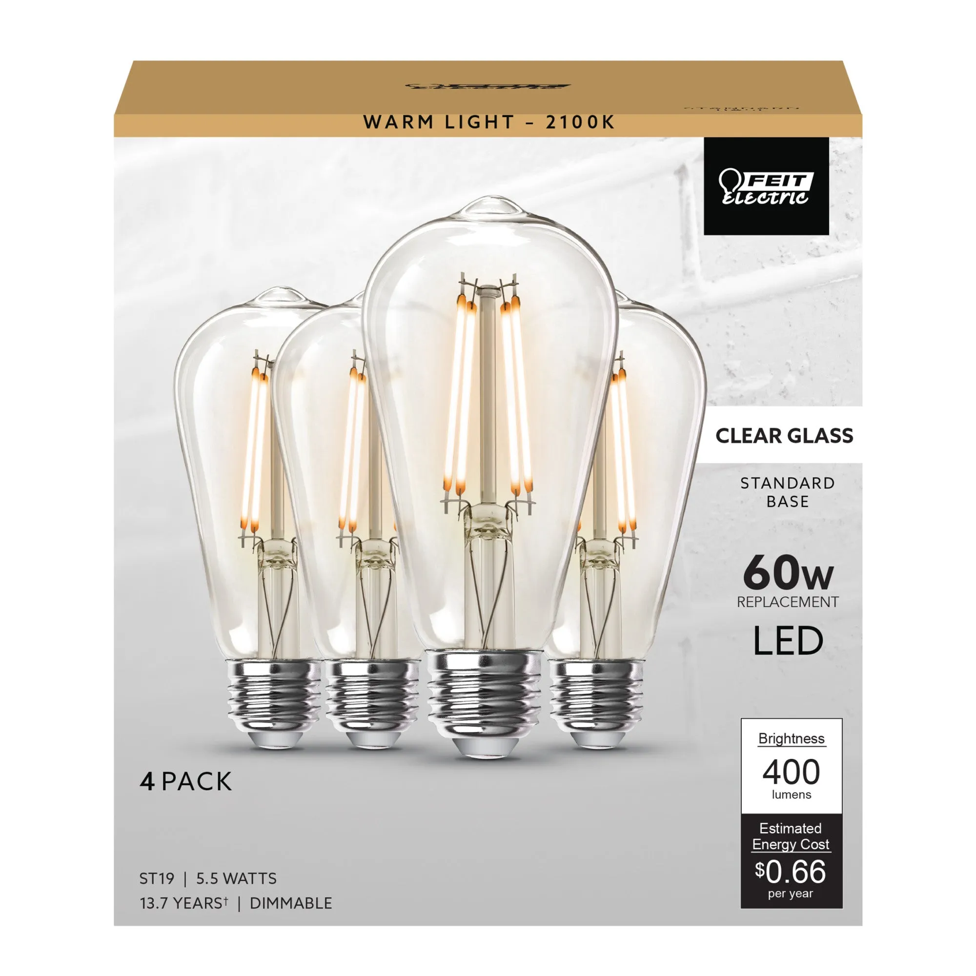 60-Watt Equivalent Warm Light ST19 Vintage Filament LED (4-Pack)