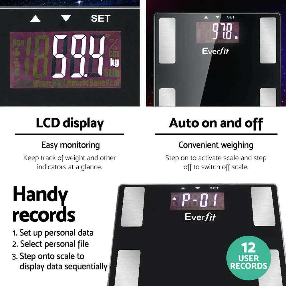 7-Parameter Body Fat Scale, 180KG BMI Monitor by Everfit