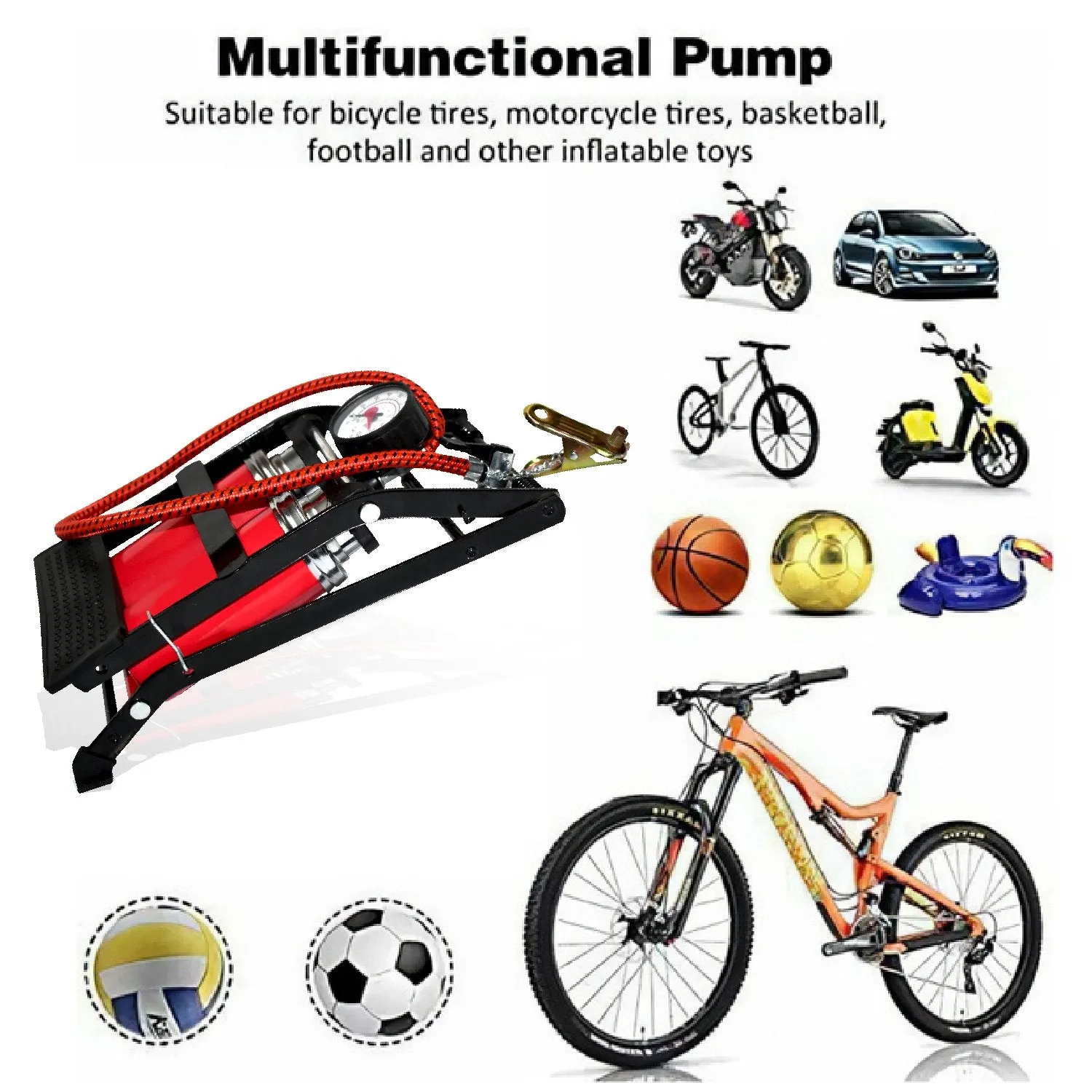 709 Dual-Cylinder Foot Pump, Portable Floor Bike Pump, 150PSI Air Pump