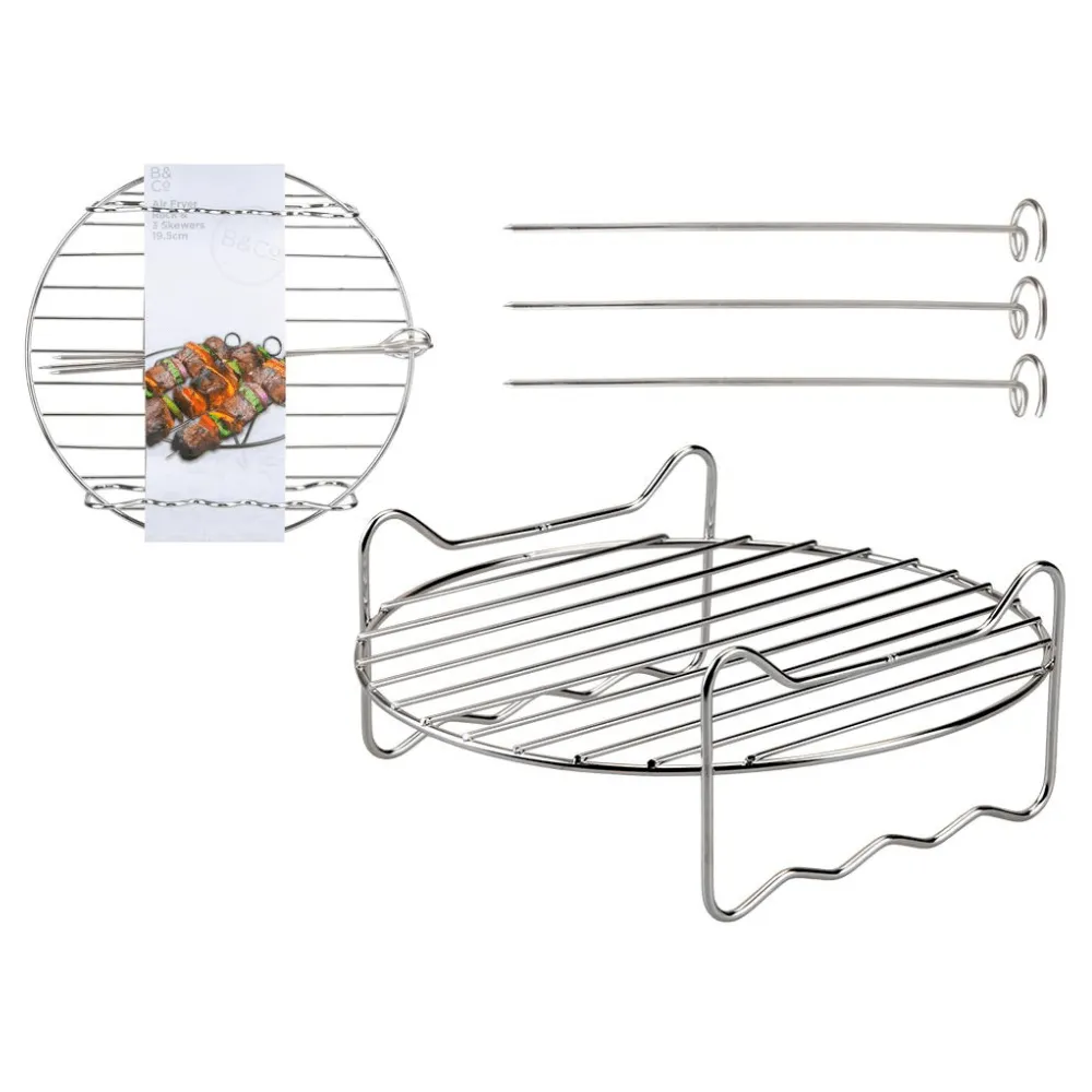 Air Fryer Rack With 3 Skewers - 19 x 19 x 5cm