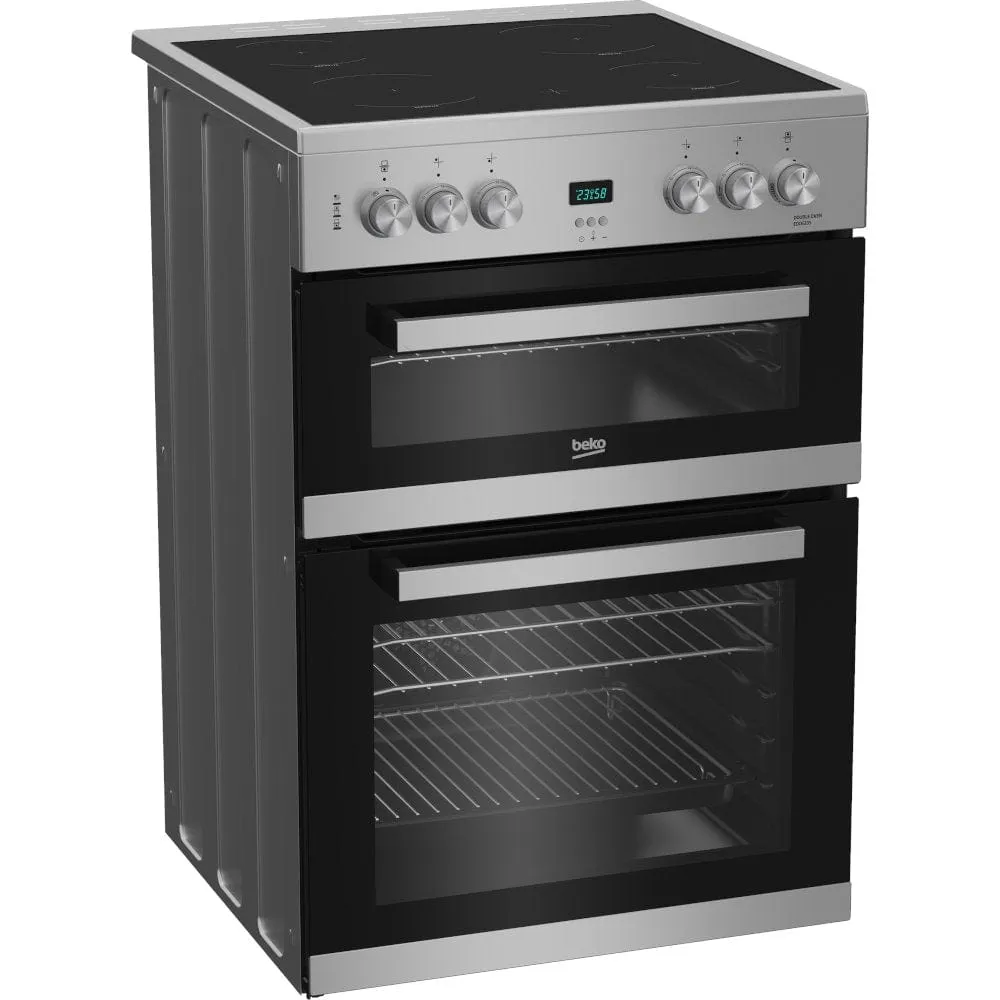 Beko EDC633S 60cm Electric Double Oven with Ceramic Hob - Silver