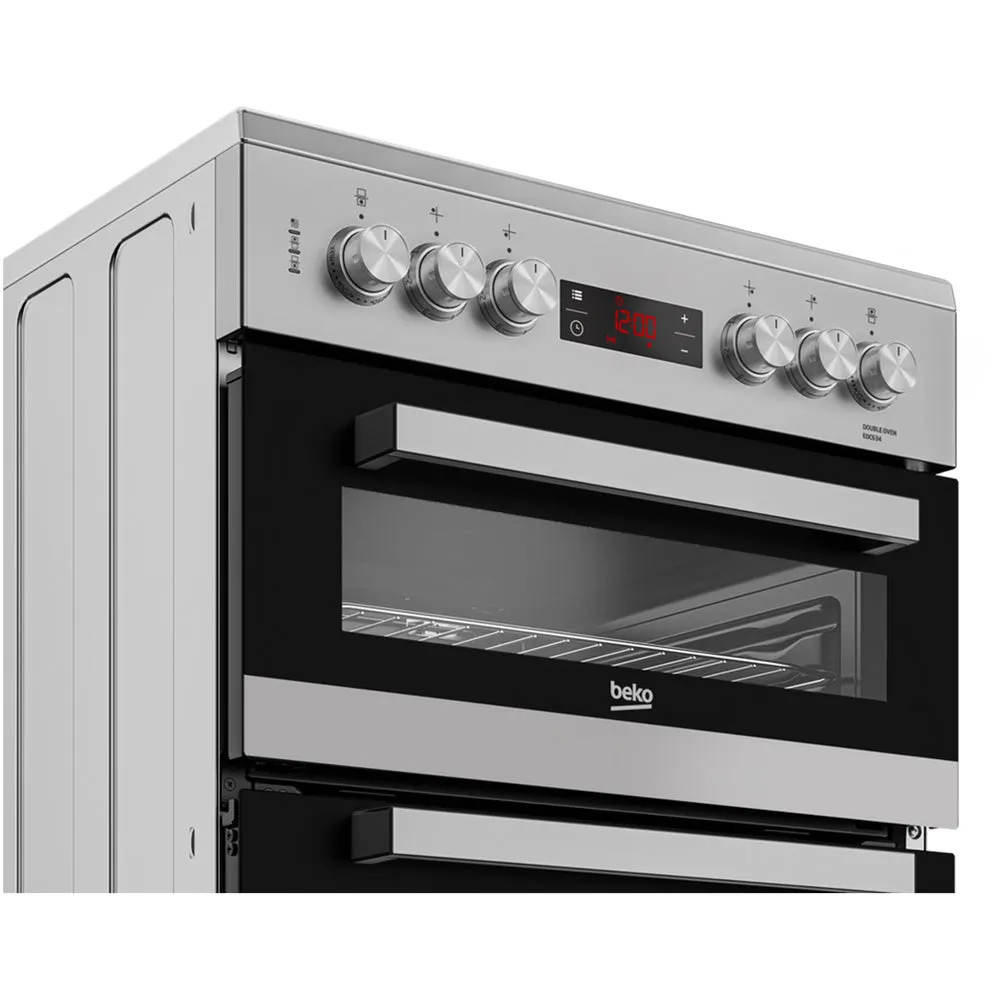 Beko EDC634S 60cm Double Oven Electric Cooker with Ceramic Hob - Silver