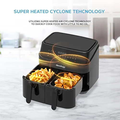 Devology Double Air Fryer, 9L, 2x4.5L Dual Zone (New)