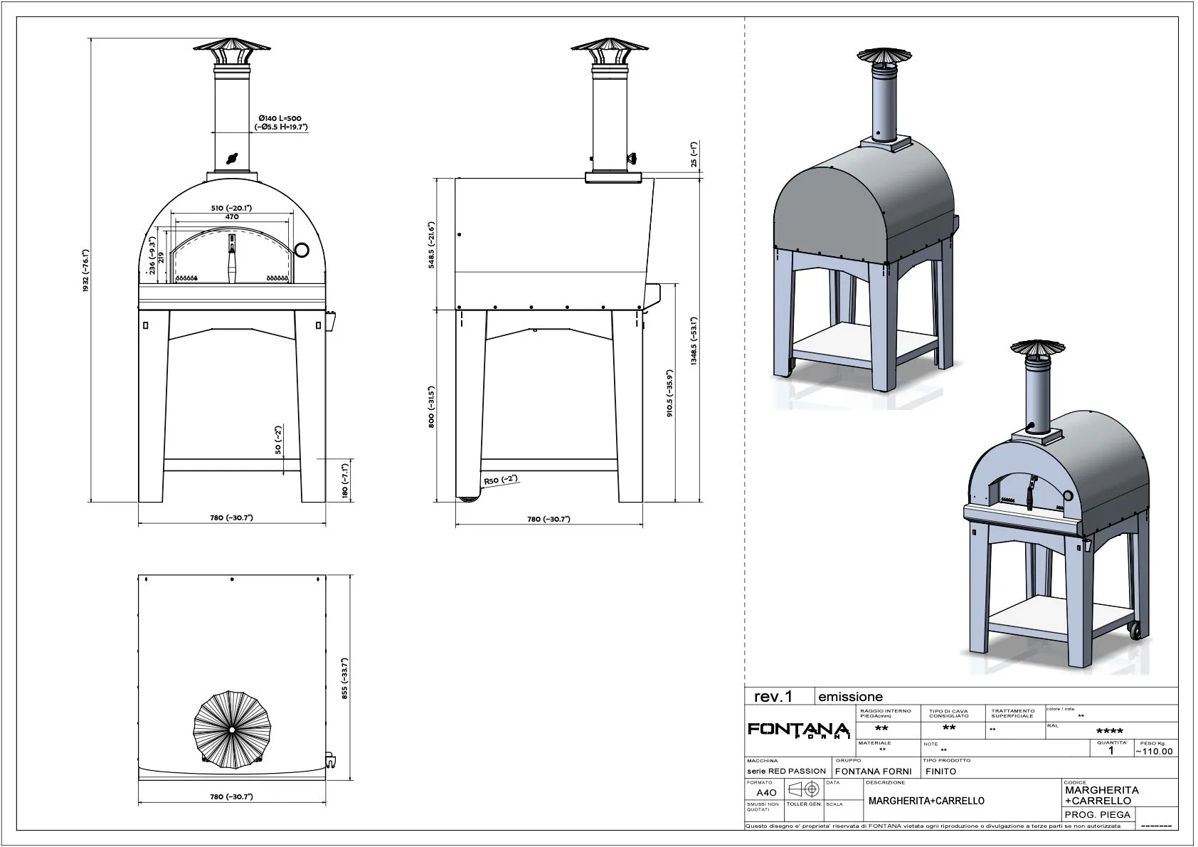 Fontana Margherita Stainless Steel Gas Pizza Oven Including Trolley