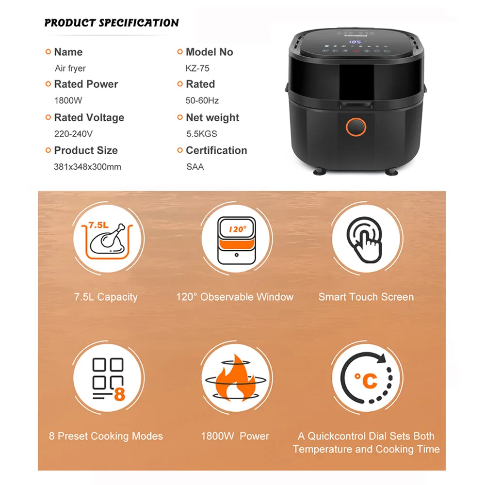 Hoper Layer Digital Air Fryer 1800W 7.5L KZ75