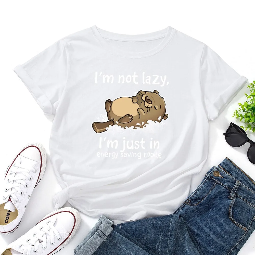 I'm Not Lazy Animal Bear Graphic Print T Shirt