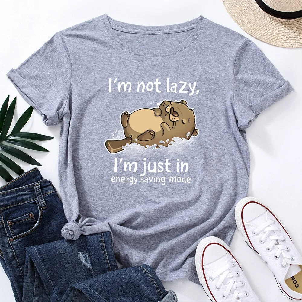 I'm Not Lazy Animal Bear Graphic Print T Shirt