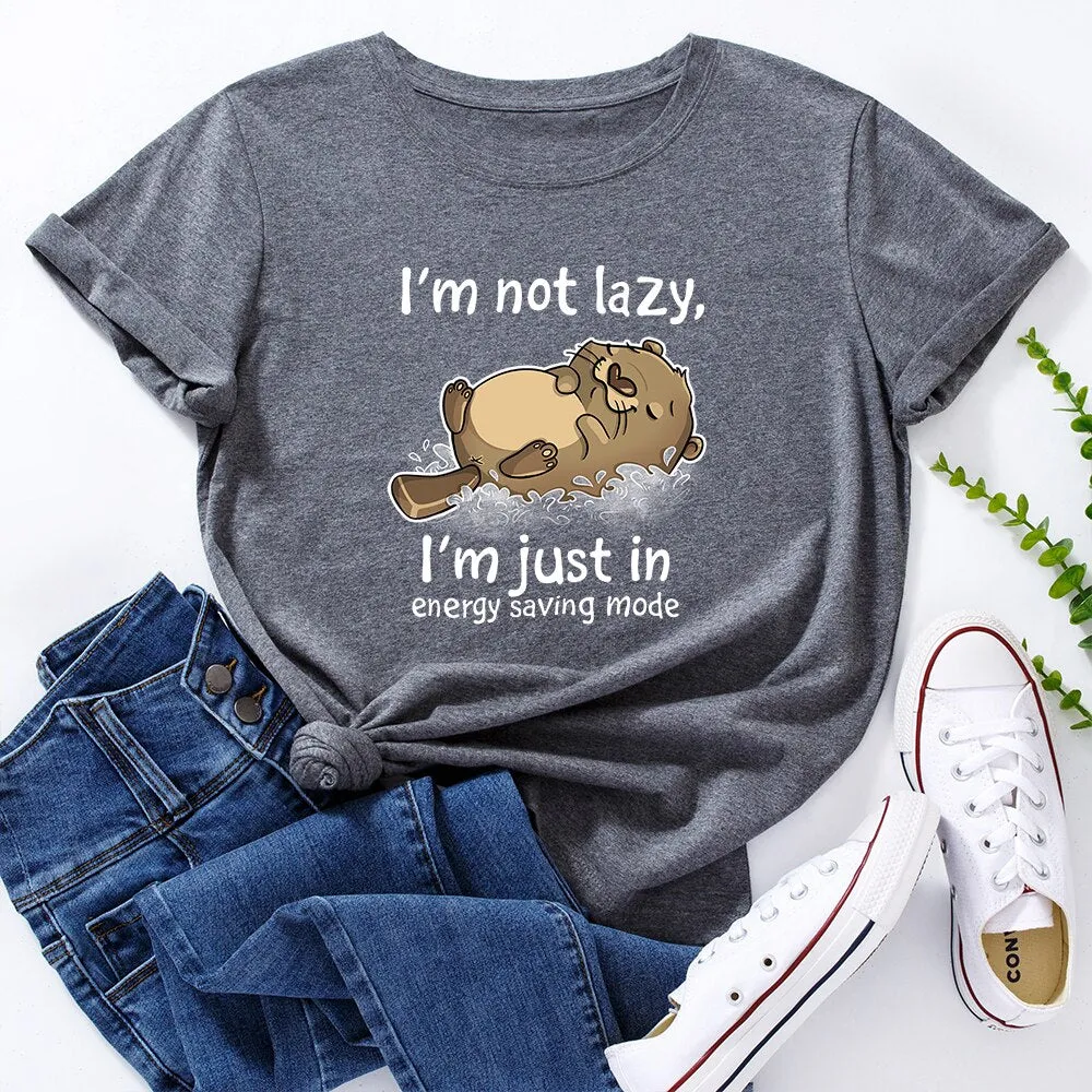 I'm Not Lazy Animal Bear Graphic Print T Shirt