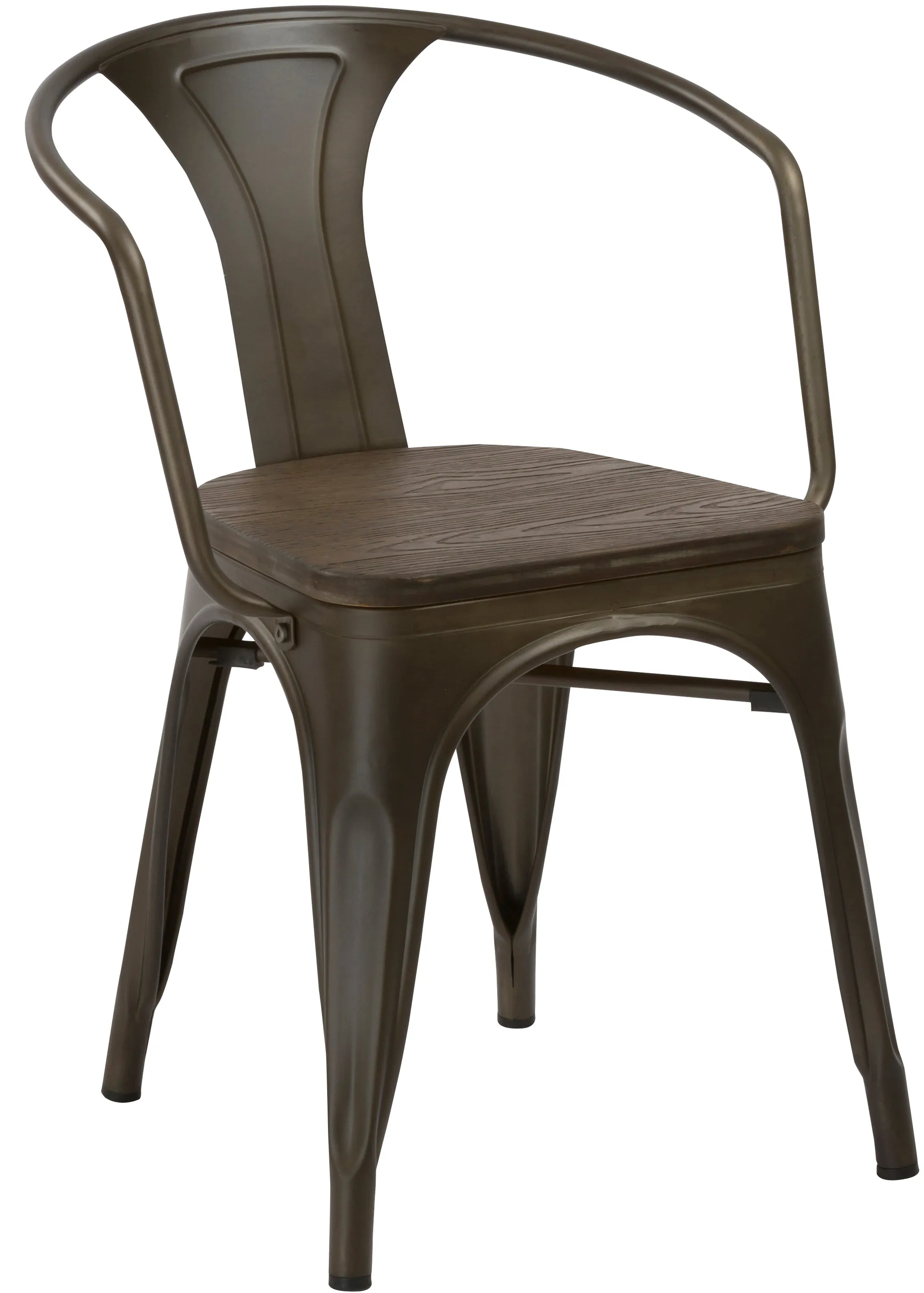 Industrial Rustic Metal Distressed Dining Bistro Cafe Arm Chair Wood, Set of 2