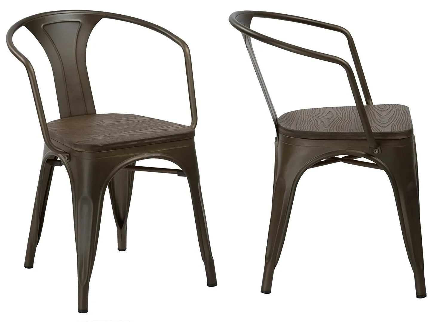 Industrial Rustic Metal Distressed Dining Bistro Cafe Arm Chair Wood, Set of 2