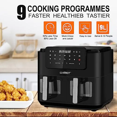 LLIVEKITDigital Dual Zone Oil Free Air Fryer 9L Large for Family (New)