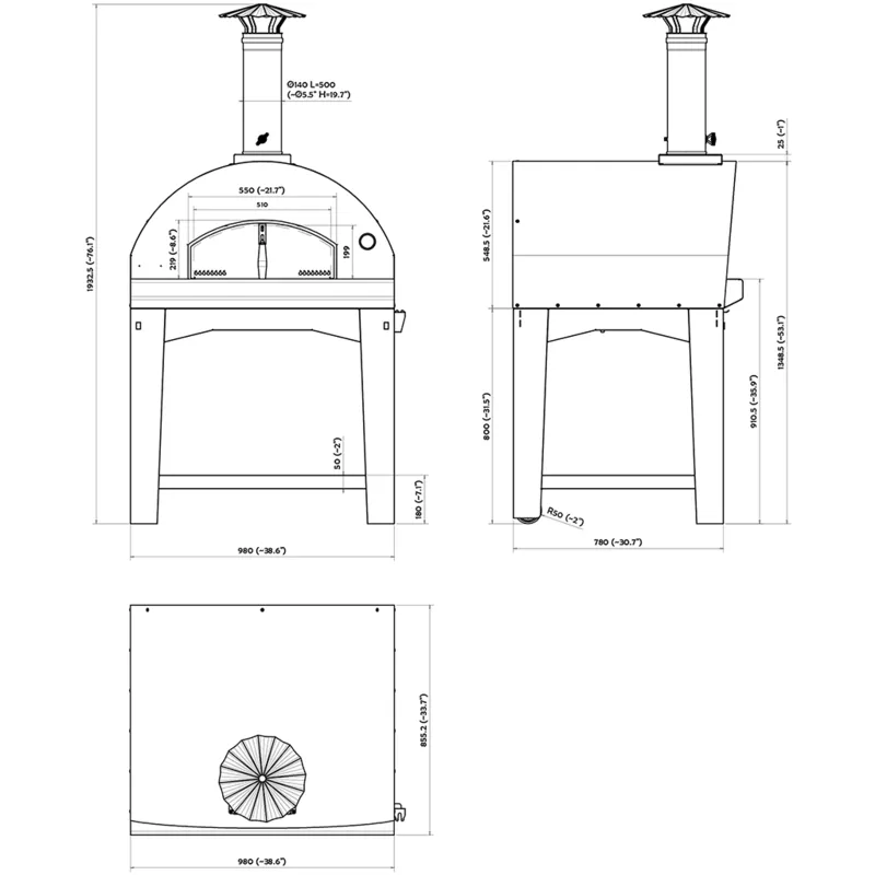 Mangiafuoco Wood Oven on Stainless Cart