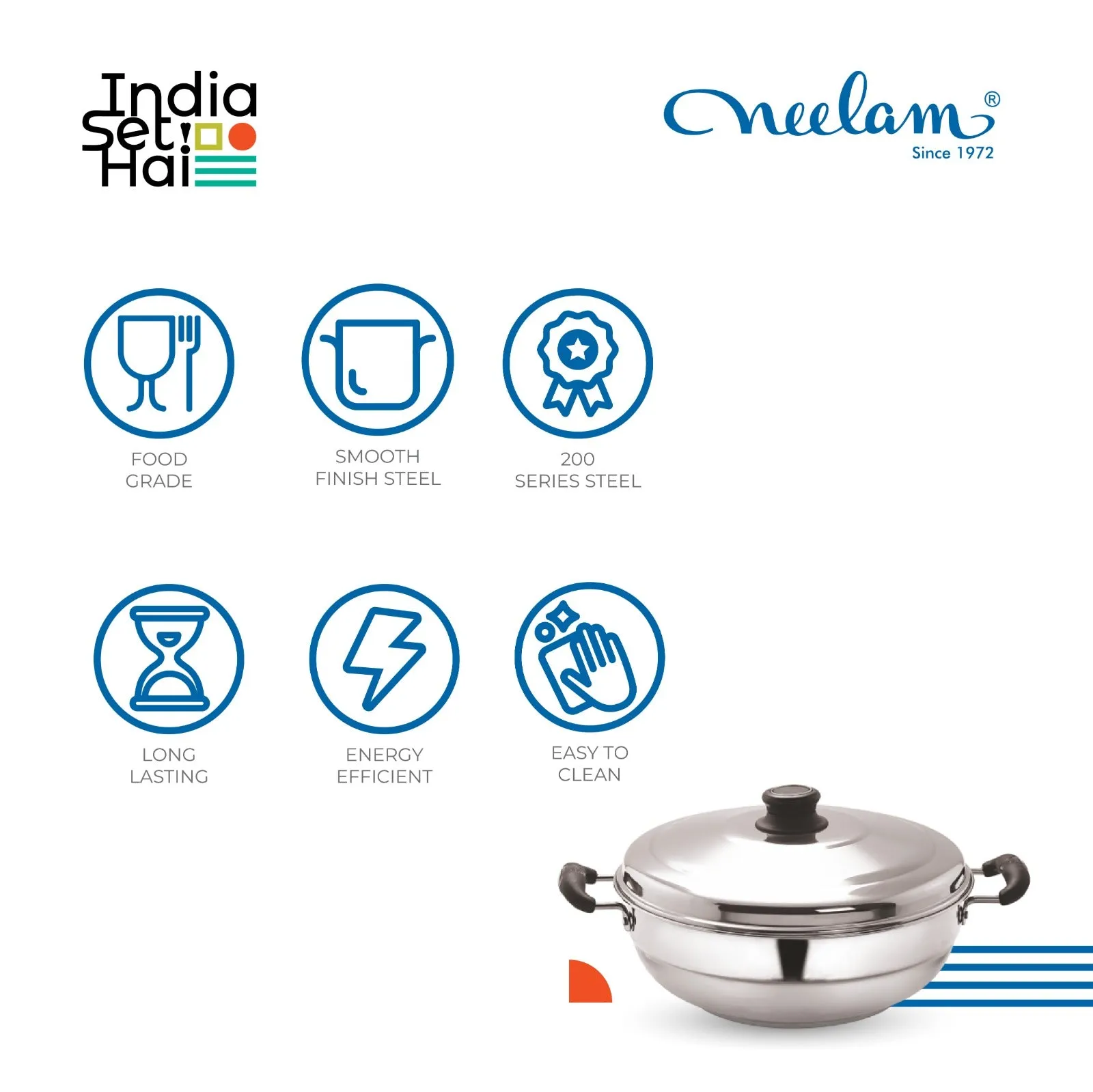 Neelam Stainless Steel Multi Kadai Induction Base