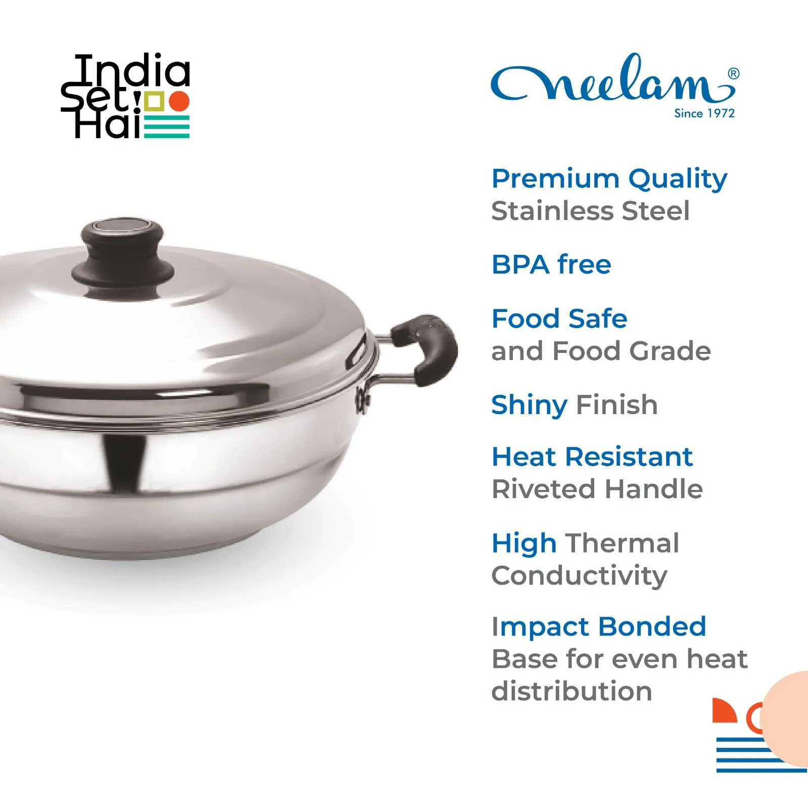 Neelam Stainless Steel Multi Kadai Induction Base