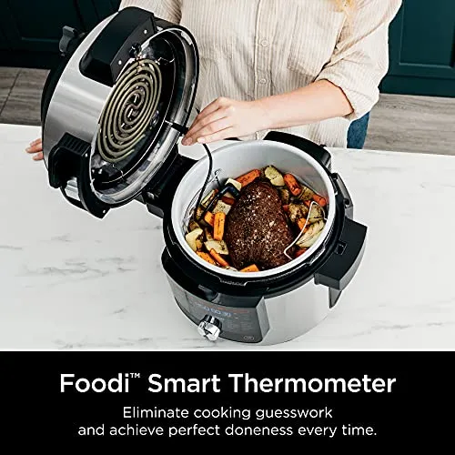 Ninja OL701 Foodi 14-in-1 SMART XL 8 Qt. Pressure Cooker Steam Fryer with SmartLid & Thermometer   Auto-Steam Release, that Air Fries, Proofs & More, 3-Layer Capacity, 5 Qt. Crisp Basket, Silver/Black