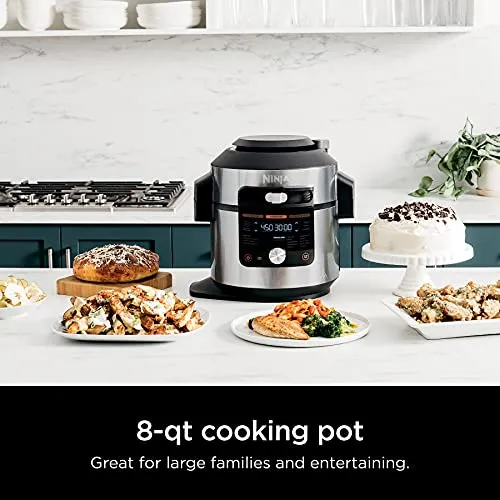 Ninja OL701 Foodi 14-in-1 SMART XL 8 Qt. Pressure Cooker Steam Fryer with SmartLid & Thermometer   Auto-Steam Release, that Air Fries, Proofs & More, 3-Layer Capacity, 5 Qt. Crisp Basket, Silver/Black