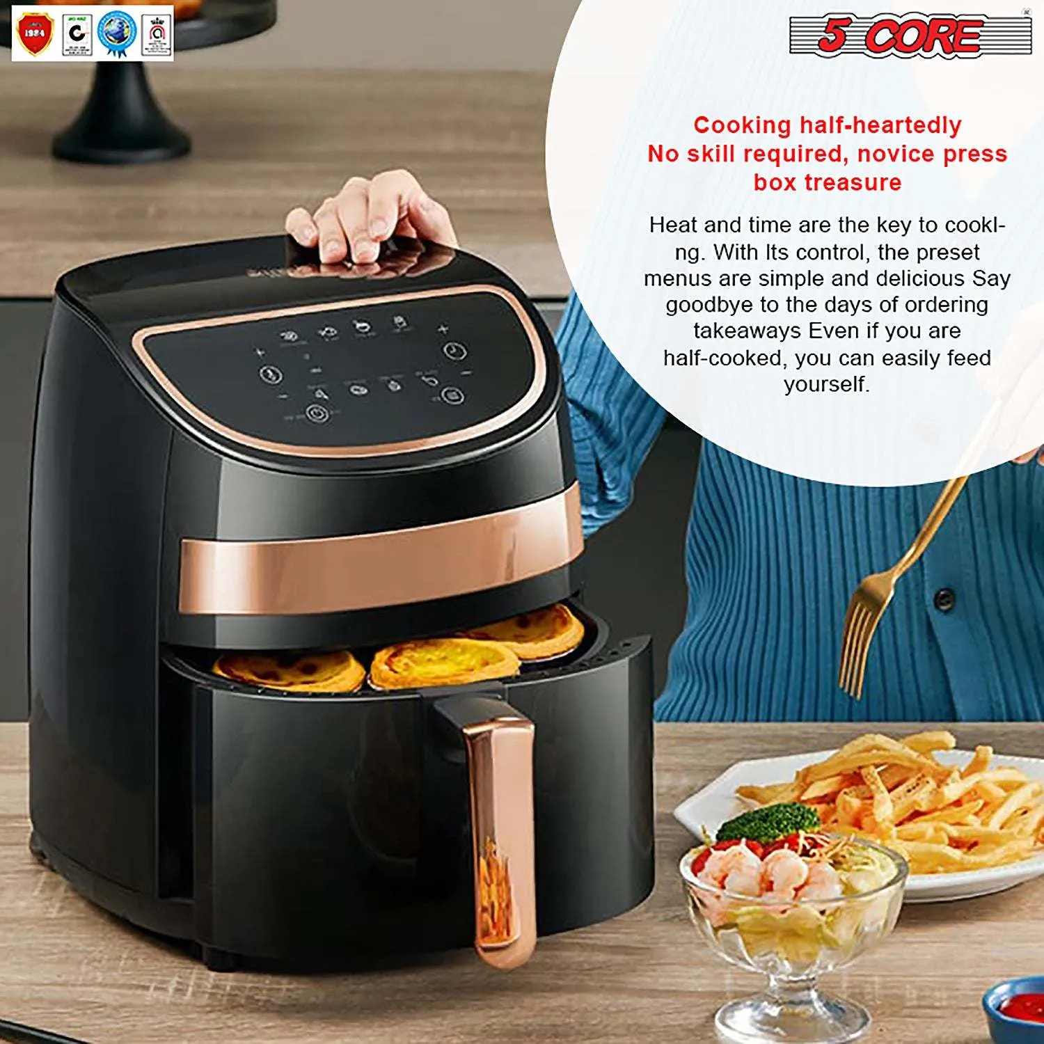 Products Hot Air Fryer Oven 3.2 QT Pot Quarts Electric Oil-Less 1400W Touch Screen Airfryer, 5 Core AF 320