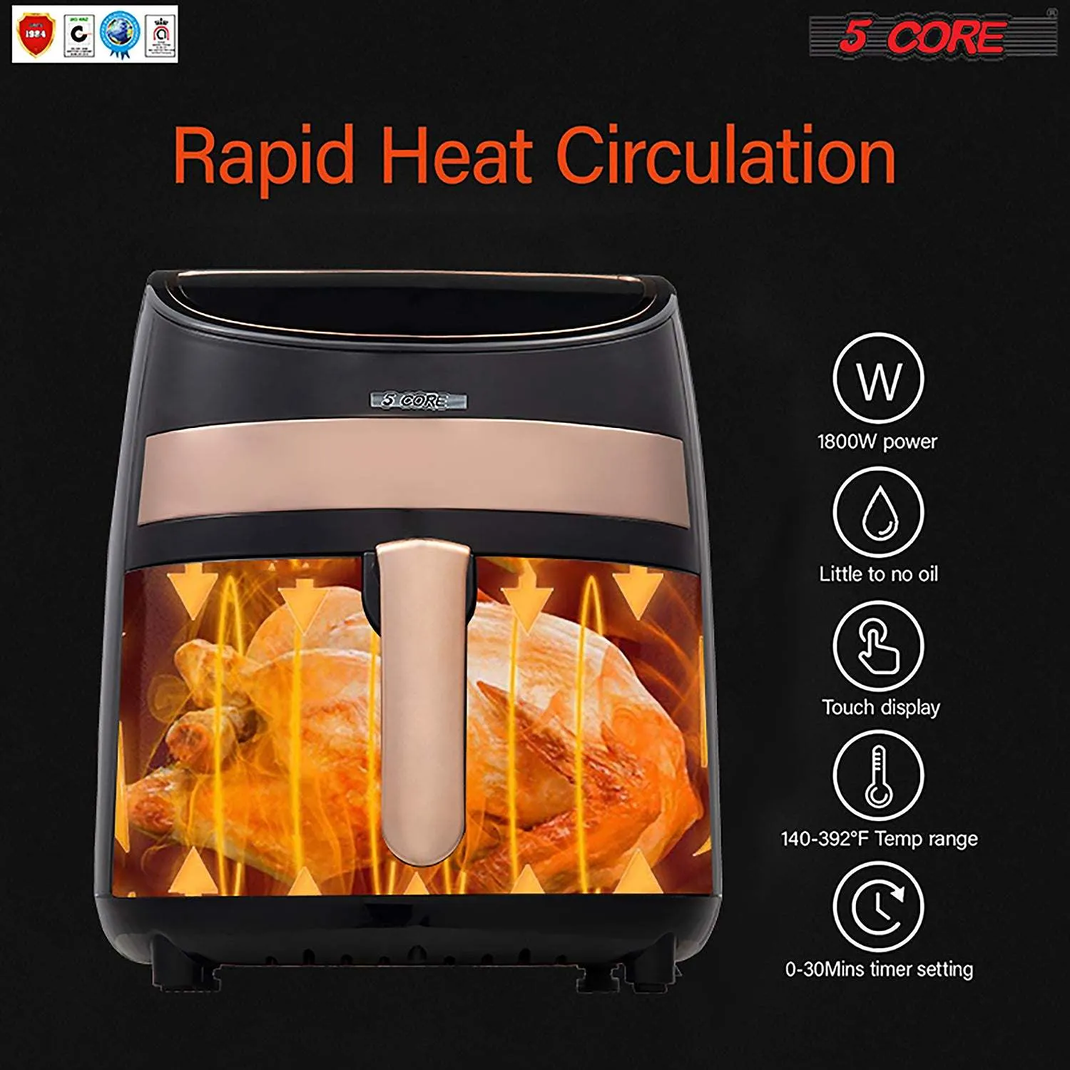 Products Hot Air Fryer Oven 3.2 QT Pot Quarts Electric Oil-Less 1400W Touch Screen Airfryer, 5 Core AF 320