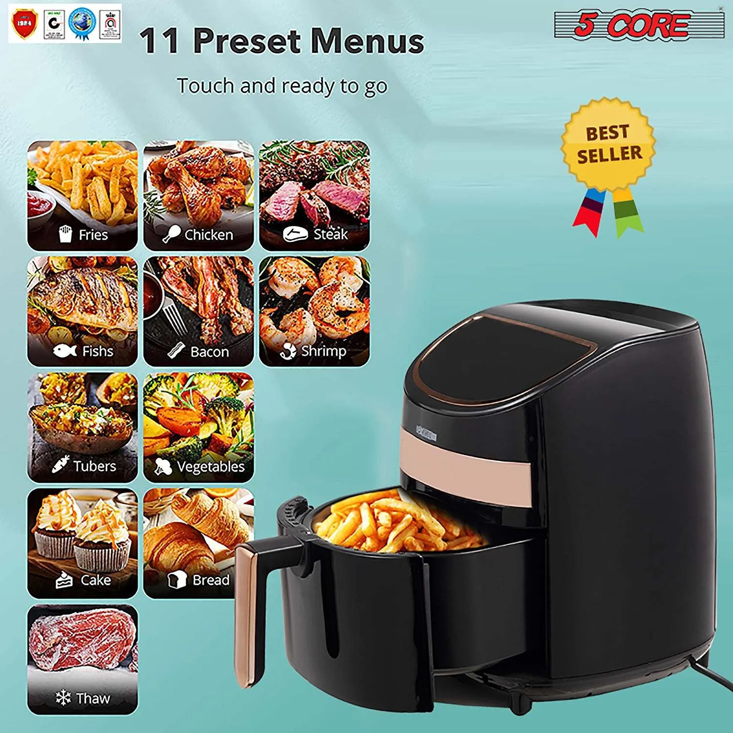 Products Hot Air Fryer Oven 3.2 QT Pot Quarts Electric Oil-Less 1400W Touch Screen Airfryer, 5 Core AF 320