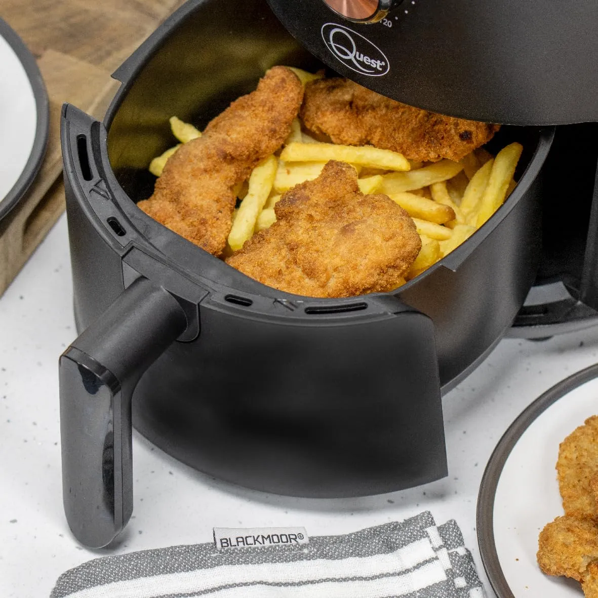 Quest 33870 2.3L Small Air Fryer/Manual Dial Controls/Non-Stick Detachable Food Basket / 60 Minute Timer/Cool Touch/Auto-Shut Off & Overheat Protection / 1000W