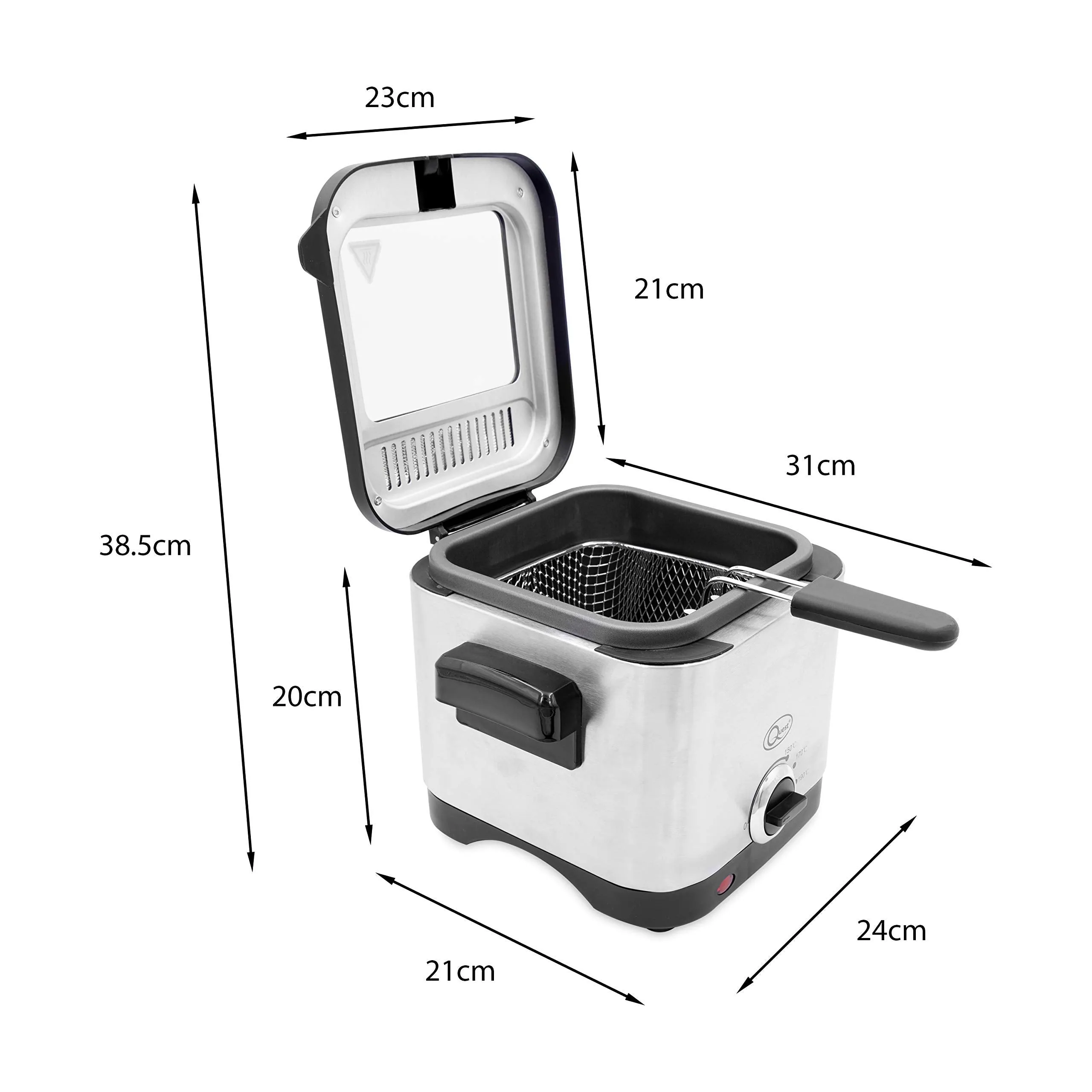 Quest 34250 1.5 Litre Stainless Steel Deep Fat Fryer / 130-190°C Adjustable Temperature/Lid Cover & Viewing Window/Easy Clean with Removable Basket / 900W / Ideal For Fried Chicken, Chips & More