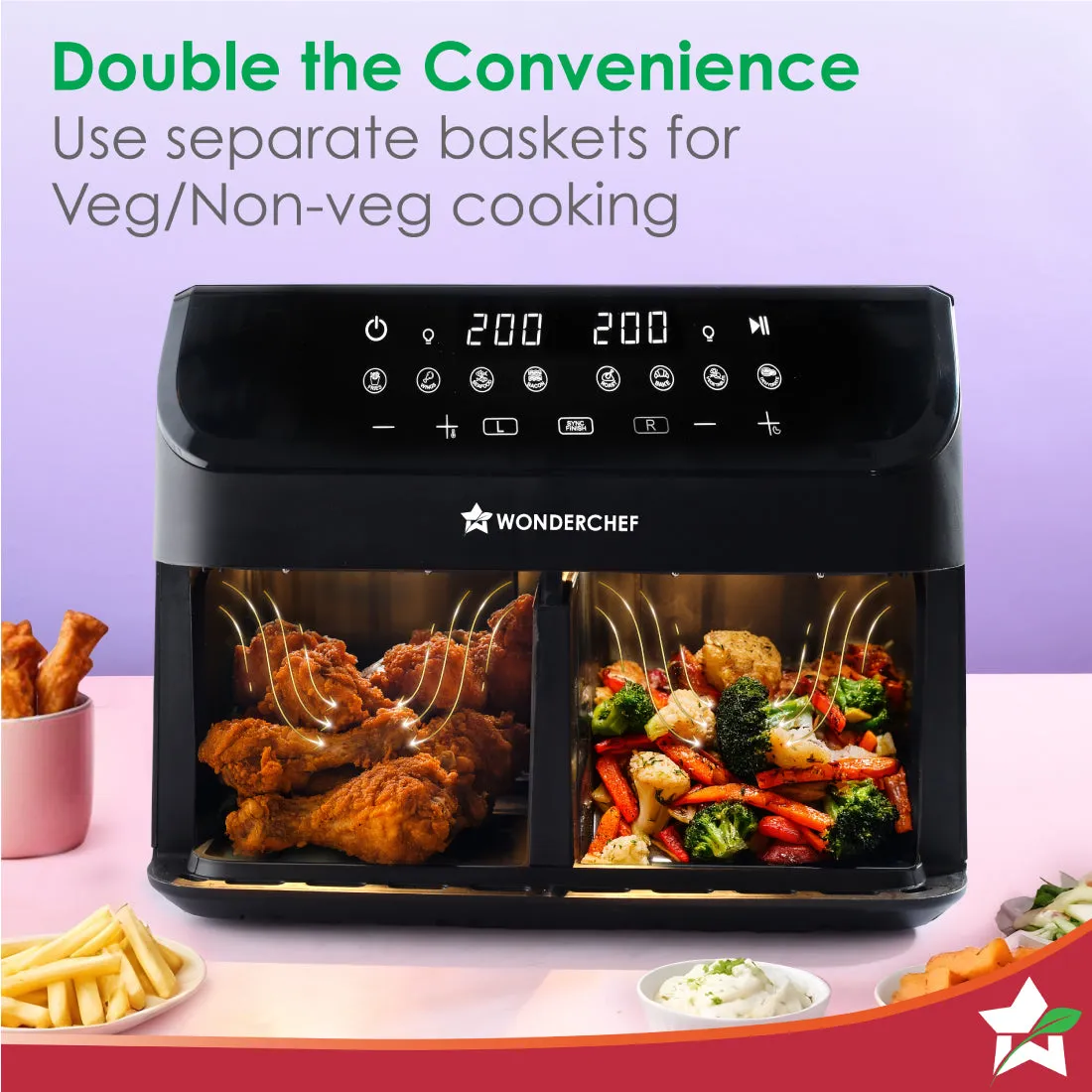 Regenta Digital Air Fryer with Dual Basket | 2000W, 9L | 2 Baskets for Different Types of Cooking | Healthy Food with Minimum Oil | Auto Resume & Shut-off | Touch Screen | 2 Year Warranty