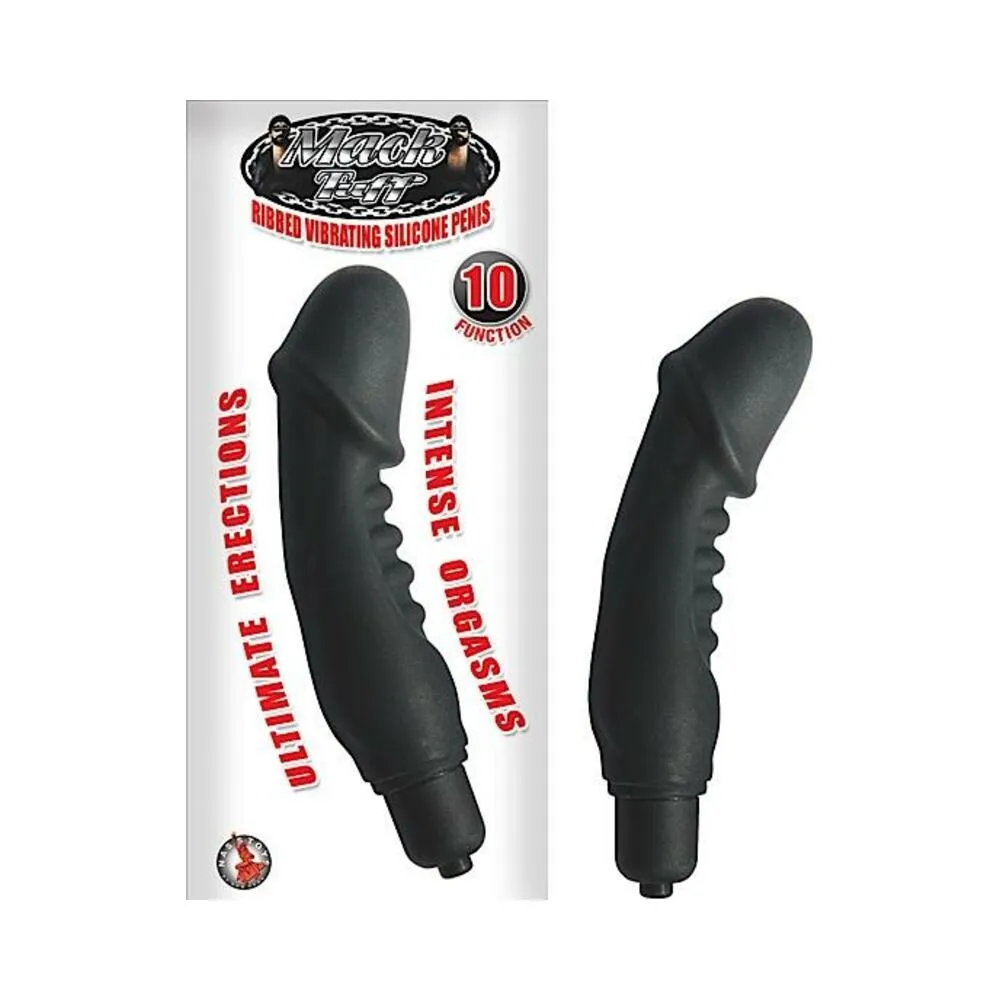 Silicone Ribbed Vibrating Penis Black