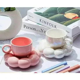 Simple Ceramic Sunflower Coffee Mug Macaroon Series Coffee Cups and Saucers Pink Pearl White Creative Cute Cup