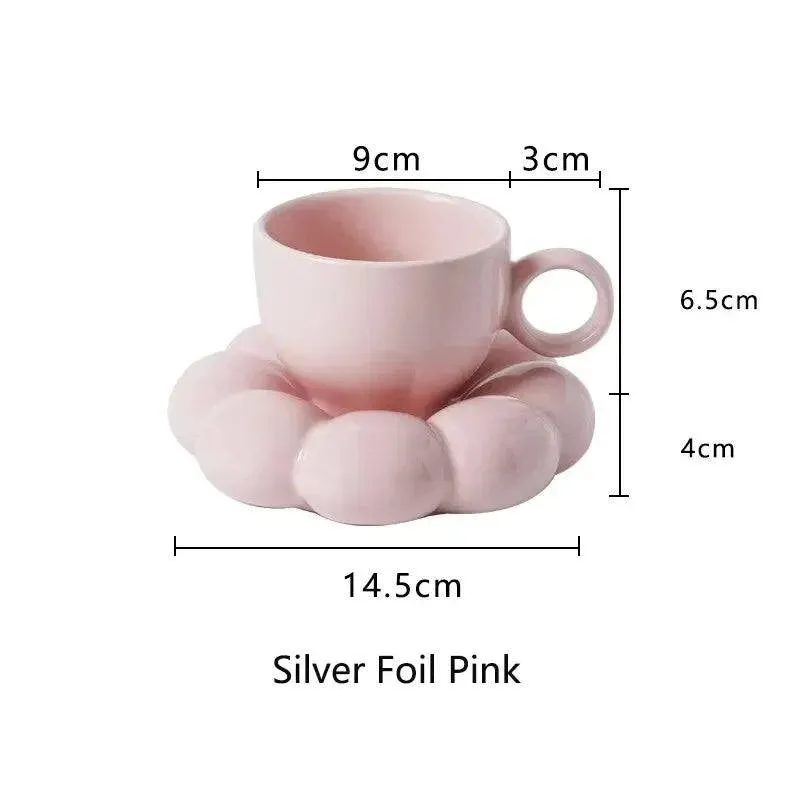 Simple Ceramic Sunflower Coffee Mug Macaroon Series Coffee Cups and Saucers Pink Pearl White Creative Cute Cup