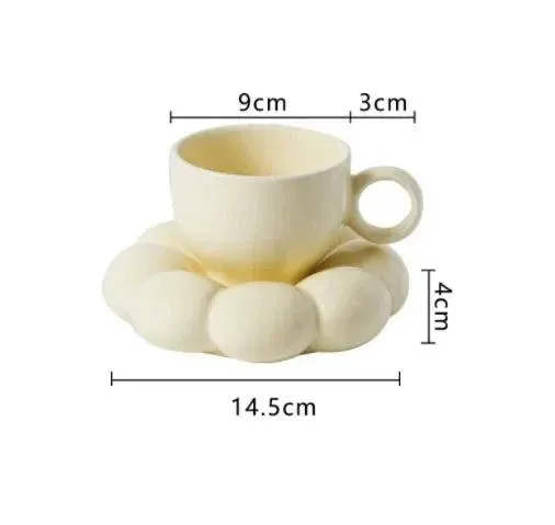 Simple Ceramic Sunflower Coffee Mug Macaroon Series Coffee Cups and Saucers Pink Pearl White Creative Cute Cup