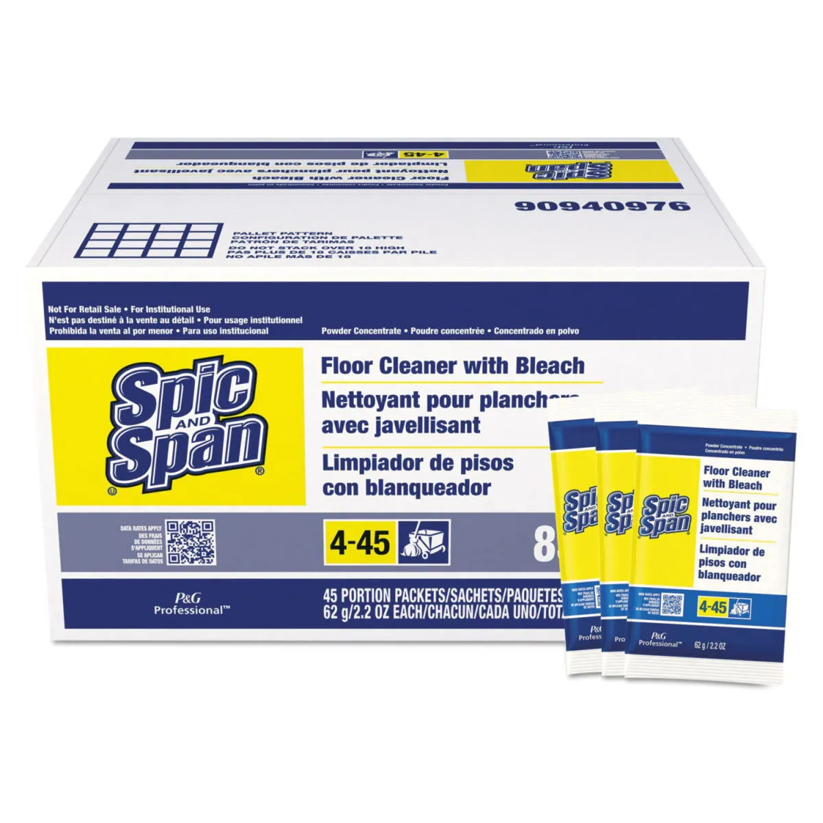 Spic & Span® Concentrated Powder Floor Cleaner w/ Bleach (2.2 oz Packets) - Case of 45