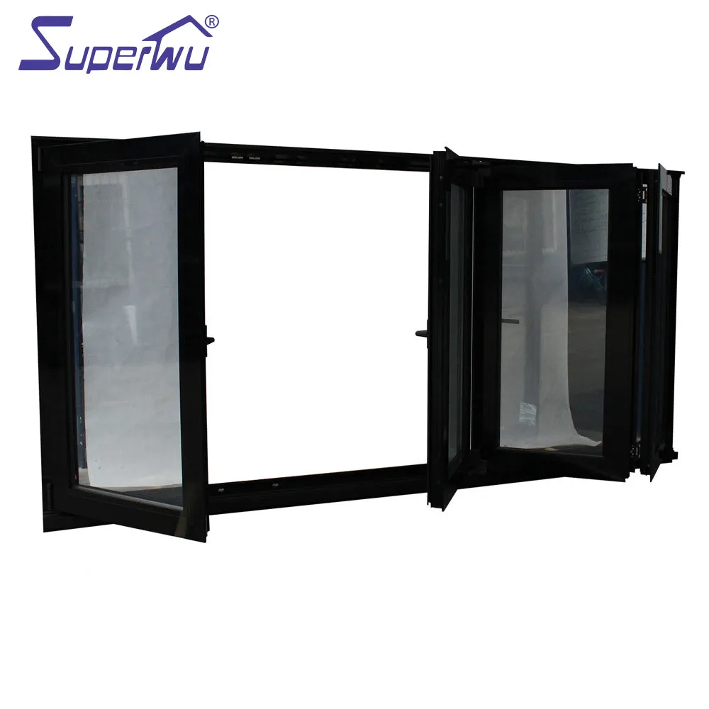 Superwu Australian Standard Thermal break aluminum folding window with tempered glass four panels