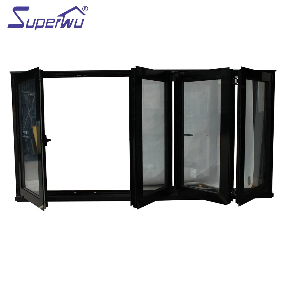 Superwu Australian Standard Thermal break aluminum folding window with tempered glass four panels