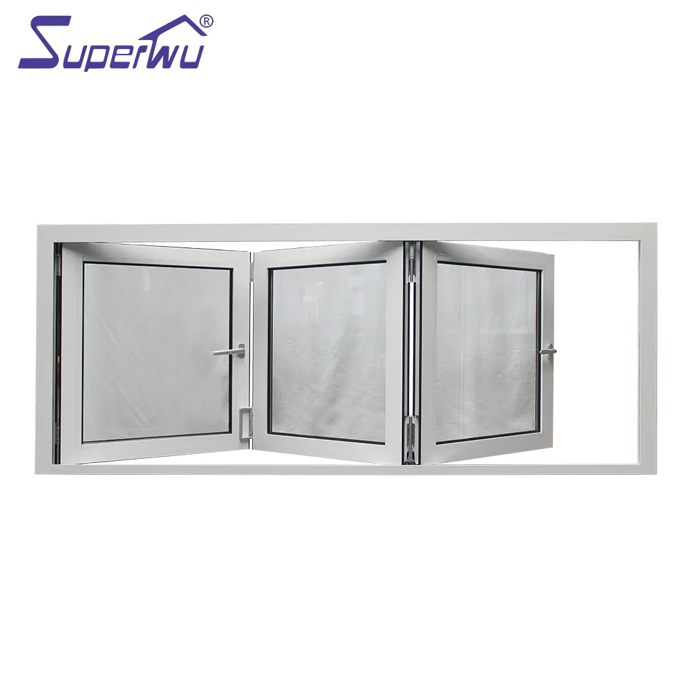 Superwu Special Offer thermally broken storm alu glass windows soundproof black aluminum fold window