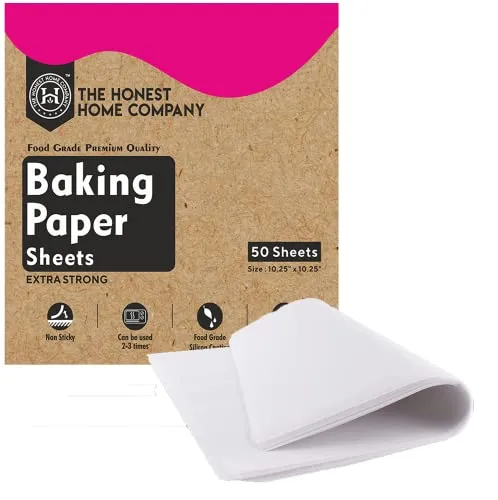 The Honest Home Company Baking Paper - 50 Square Sheets, Non Stick, Even Heat Distribution, Easy Cleanup - Ideal for Baking Cakes and Cookies