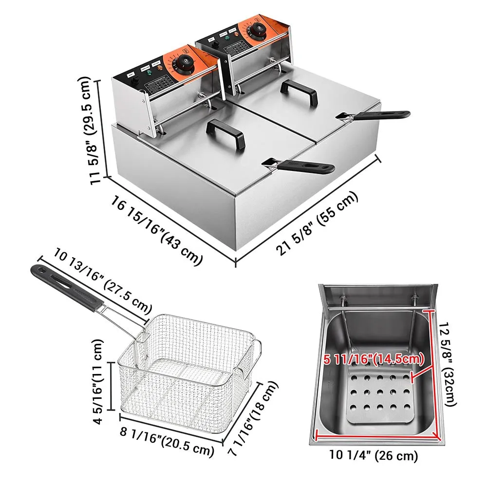 TheLAShop Deep Fryer Commercial Dual Basket 24L/6.4Gal Oil, 5000W