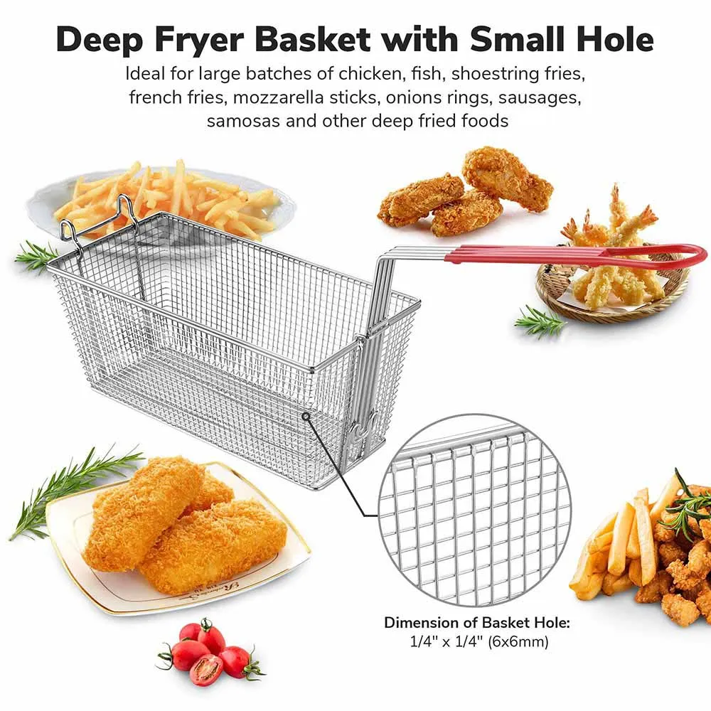 TheLAShop Large Commercial Deep Fryer Baskets Replacement 13x6x6" 2ct/Pack