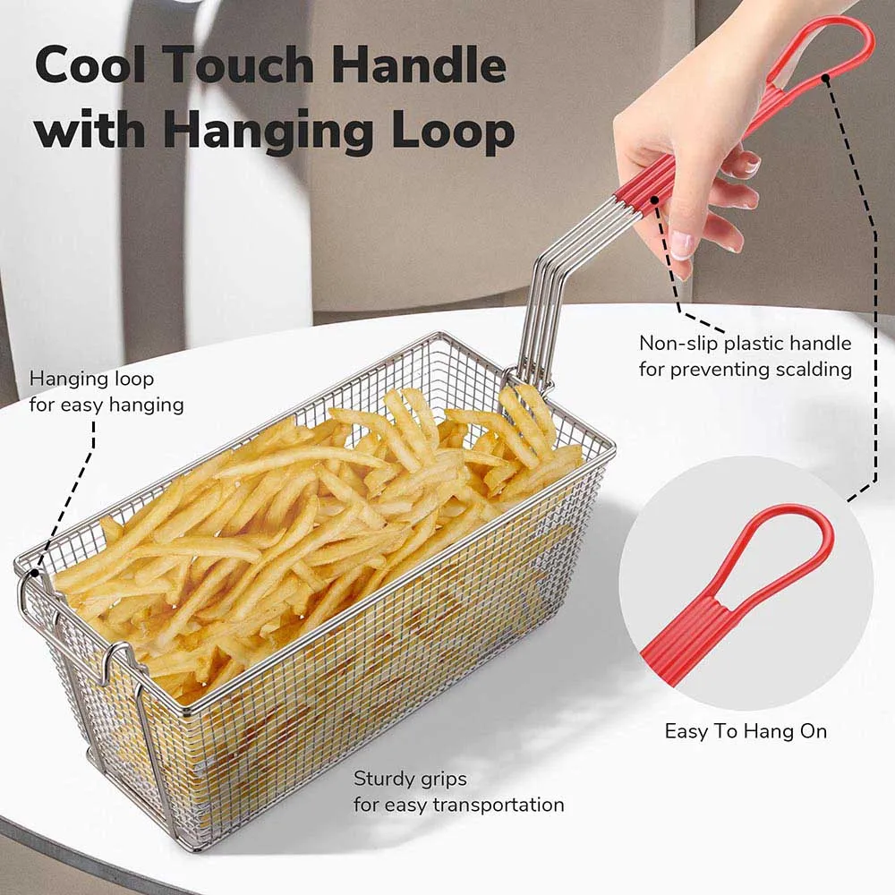 TheLAShop Large Commercial Deep Fryer Baskets Replacement 13x6x6" 2ct/Pack