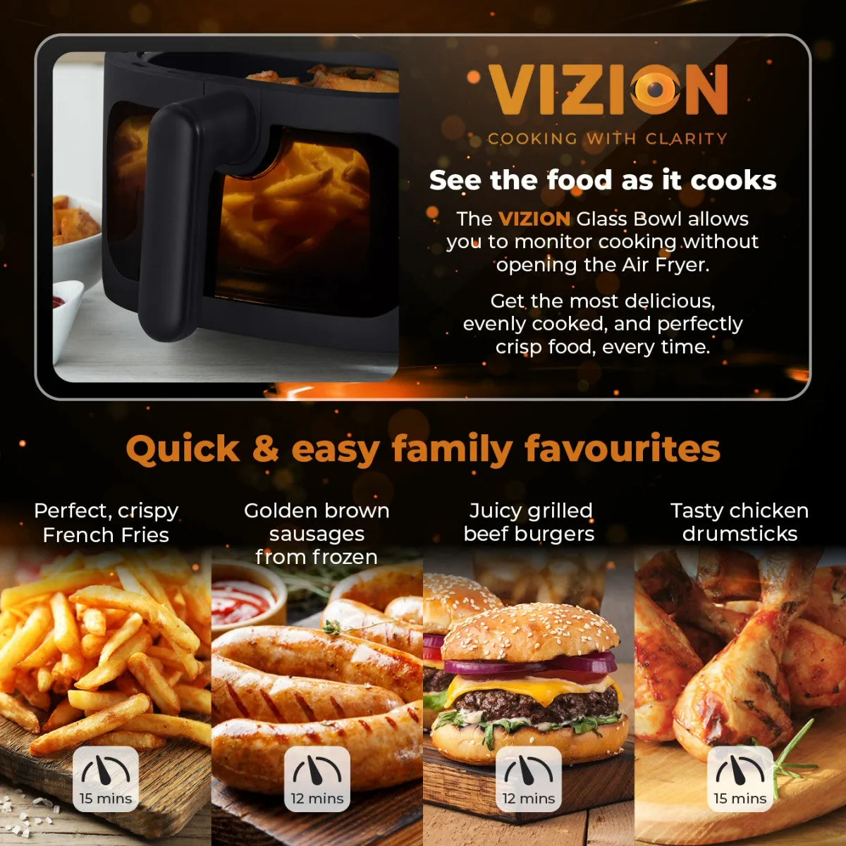 Tower 7.5 Litre Black Vortx Vizion Air Fryer with Colour Display Digital