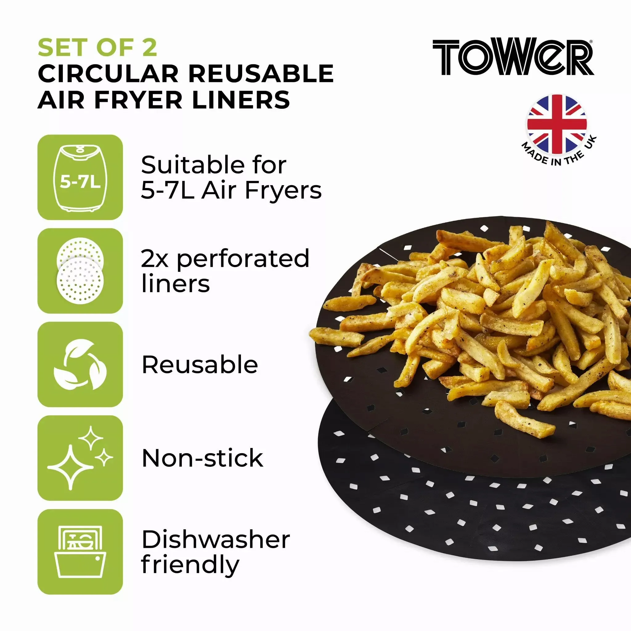 Tower Pack of 2 Circular Air Fryer Liners to fit 5-7 Litres