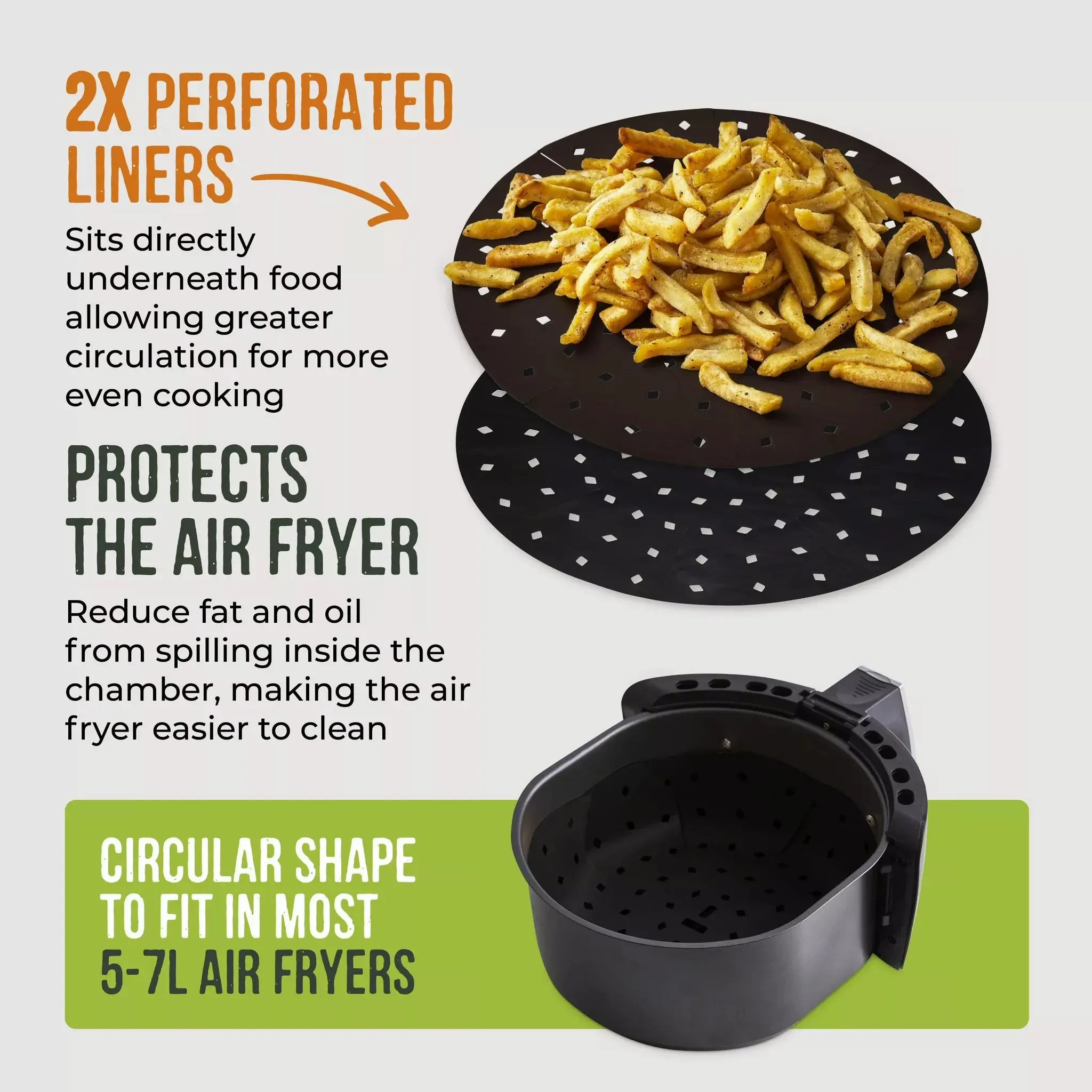 Tower Pack of 2 Circular Air Fryer Liners to fit 5-7 Litres