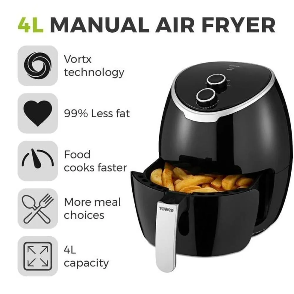 Tower Vortx 4L Manual Air Fryer Black T17061BLK