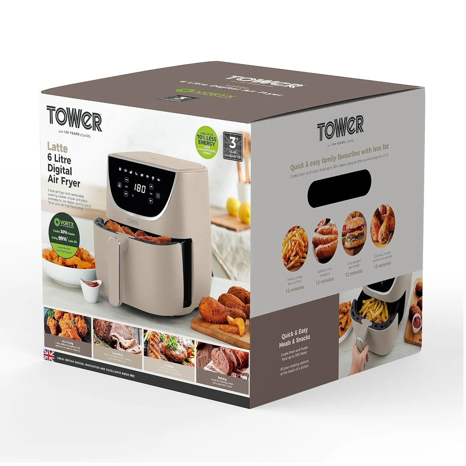 Tower Vortx 6 Litre Air Fryer with Digital Control Panel - Latte - T17127MSH